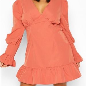 Plus Ruffle Detail Plunge Smock Dress